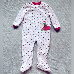 Fleece Christmas Footie Pajamas, Puppy with Present, Polka Dots, Red, White, 24m